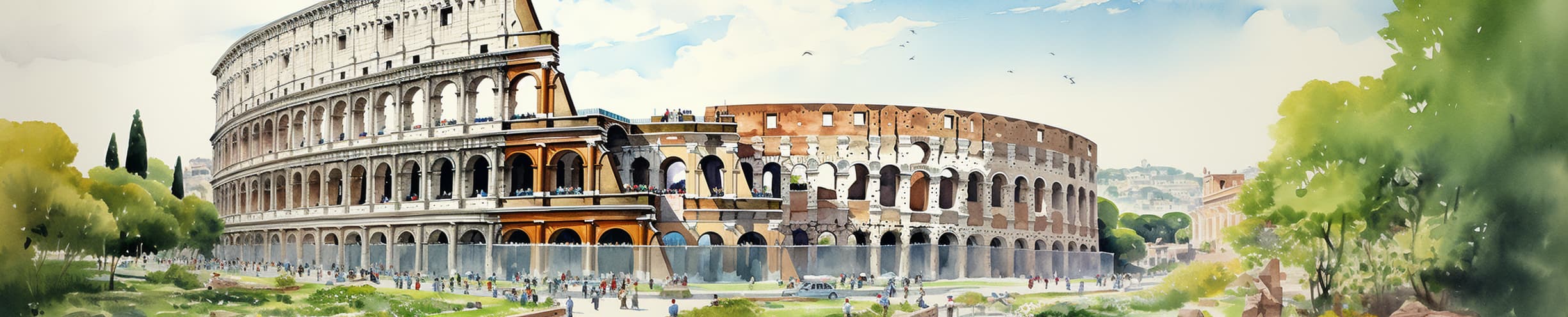 Watercolor Rome Colosseum Banner