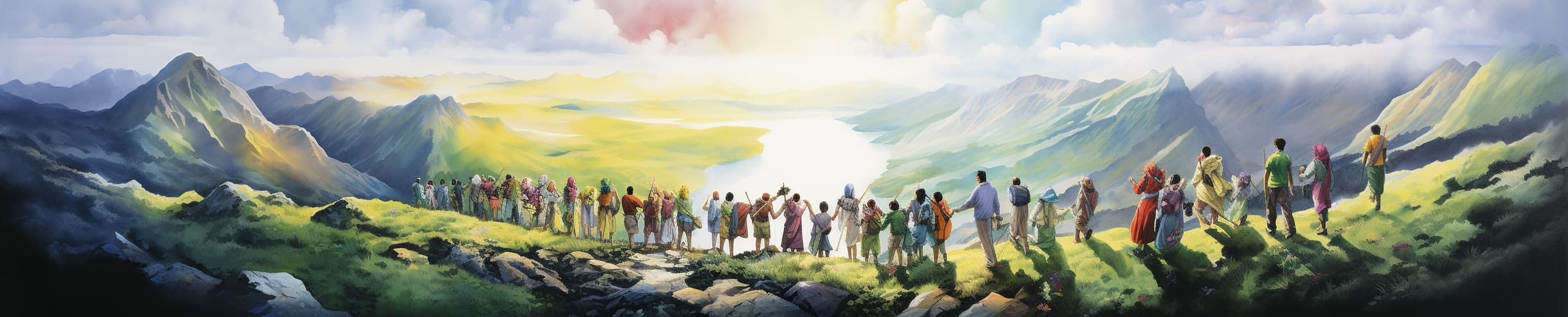 people on mountain looking at valley