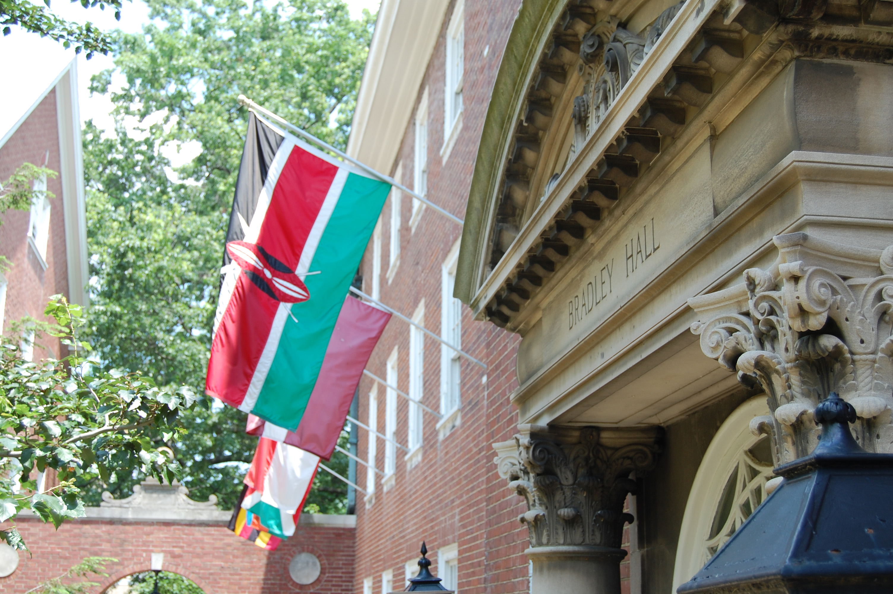 A flag outside Bradley Hall