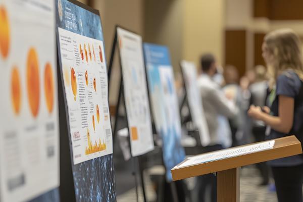 Research posters lined up in room