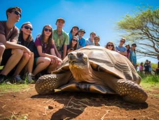 Students with Giant Tortoise