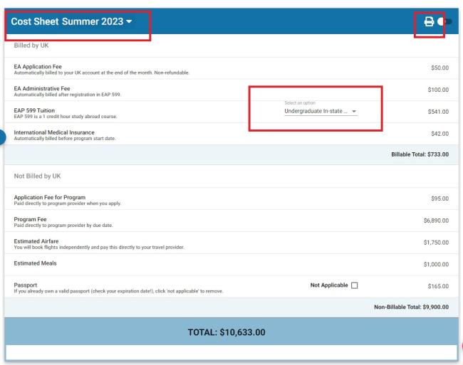 Example Cost Sheet