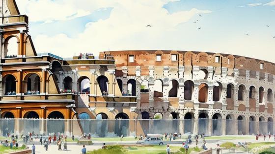 Watercolor Rome Colosseum Banner