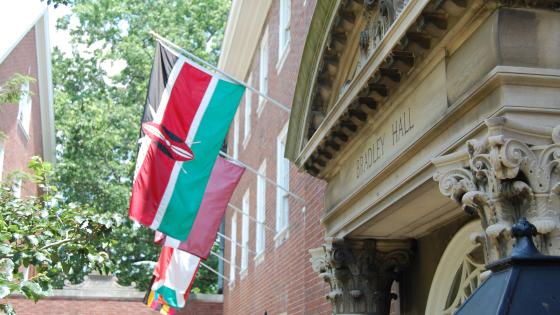 A flag outside Bradley Hall